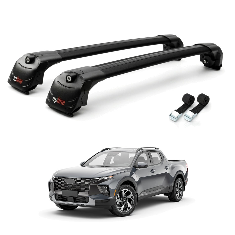 Roof Bars Compatible with Hyundai Santa Cruz (NX4A OB) 2022-2025, Black, 2 Bars with Straps