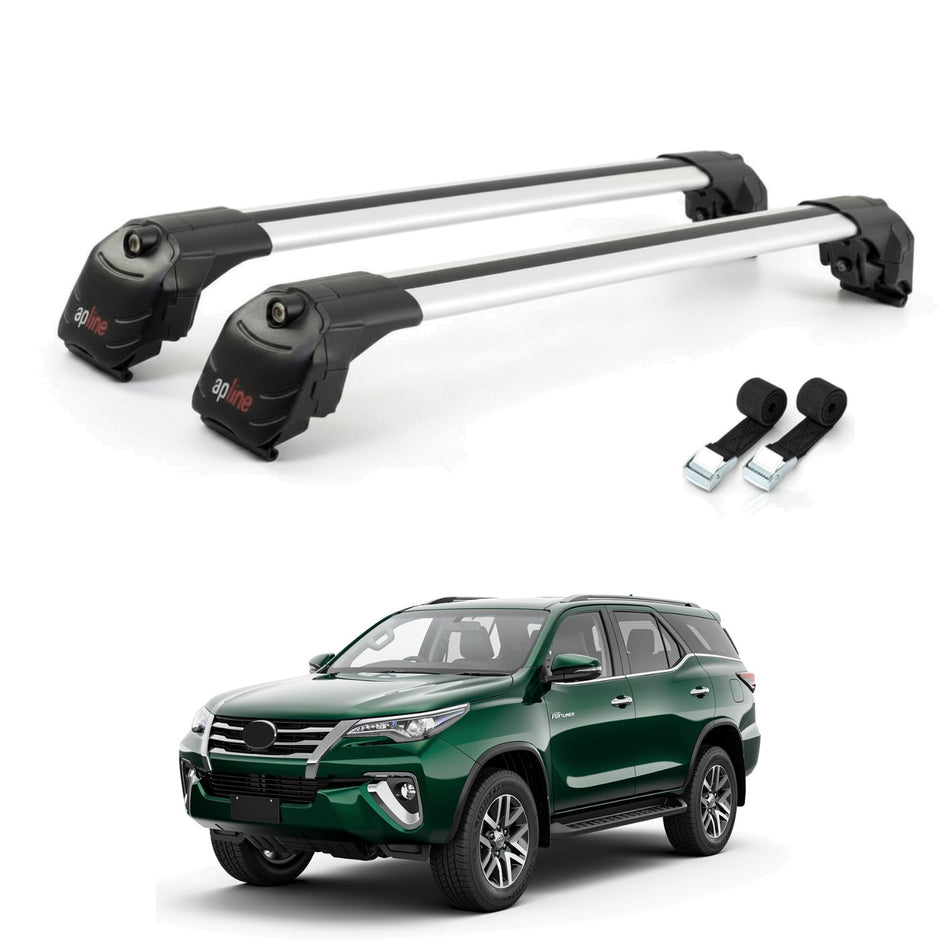 Roof Bars Compatible with Toyota Fortuner (AN160) 2015-2023, Grey, 2 Bars with Straps