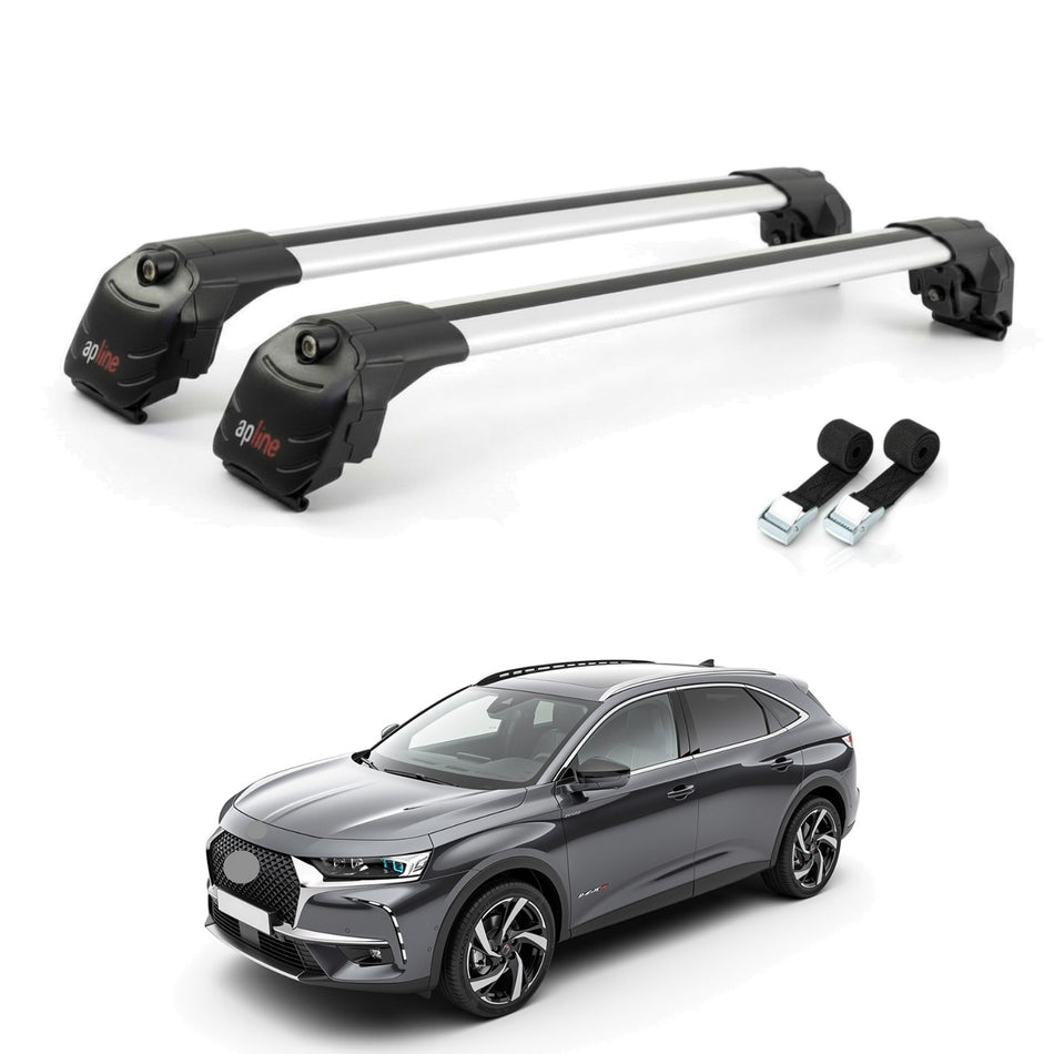 Roof Bars Compatible with Citroen/DS 7 Crossback 2018-2025, Grey, 2 Bars with Straps