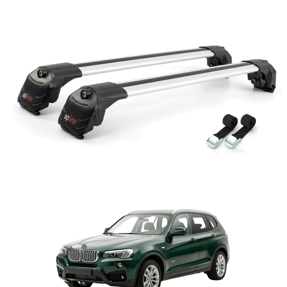 Roof Bars Compatible with BMW X3 (F25) 2011-2017, Grey, 2 Bars with Straps