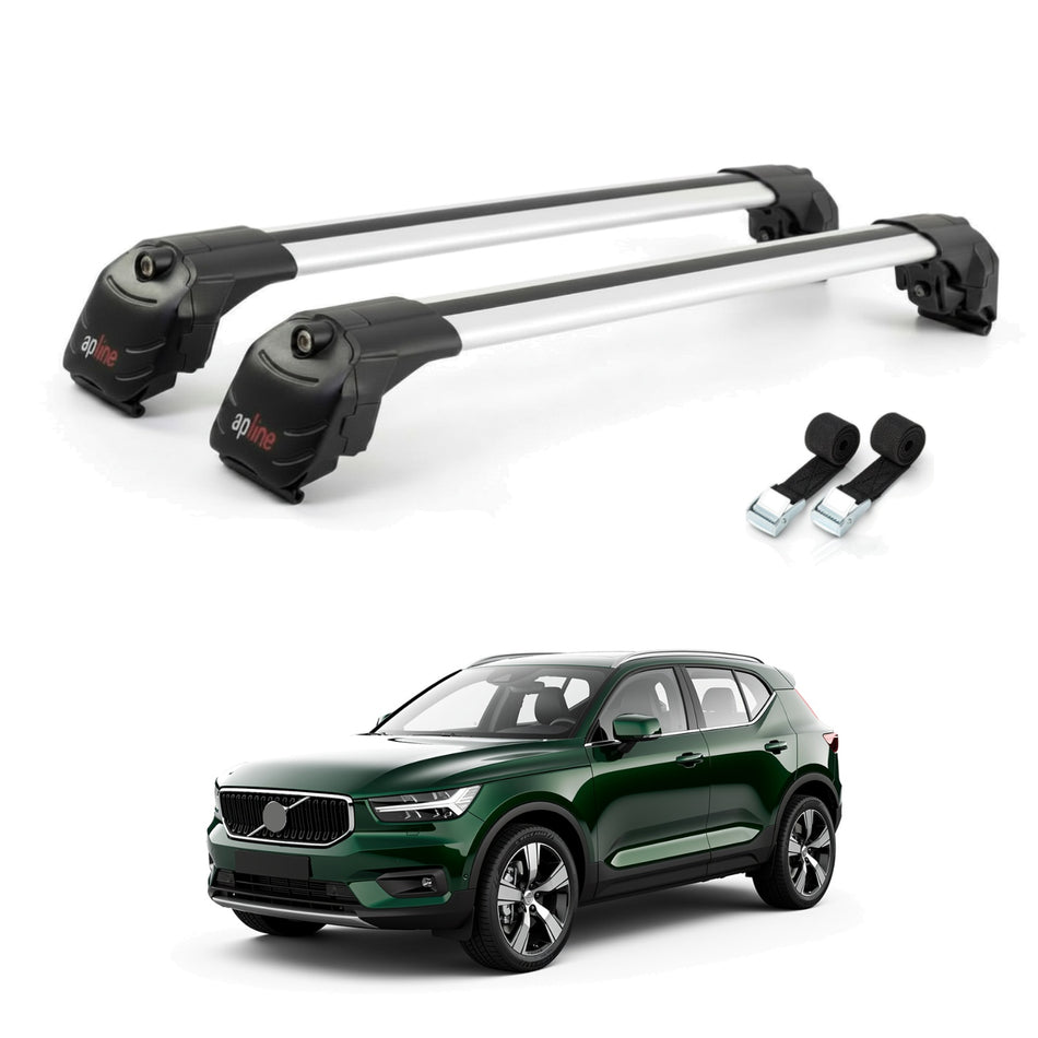 Roof Bars Compatible with Volvo XC40 2018-2025, Grey, 2 Bars with Straps