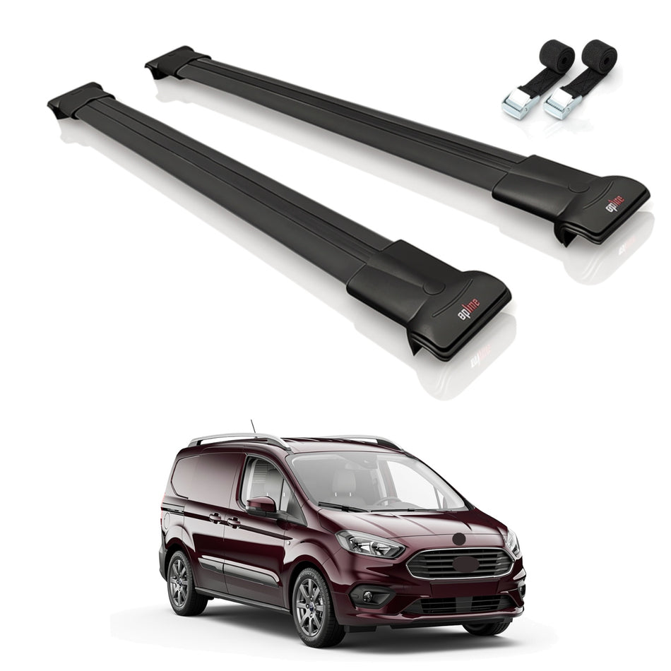 Roof Bars Compatible with Ford Transit/Tourneo Courier 2024-2025, Black, 2 Bars with Straps