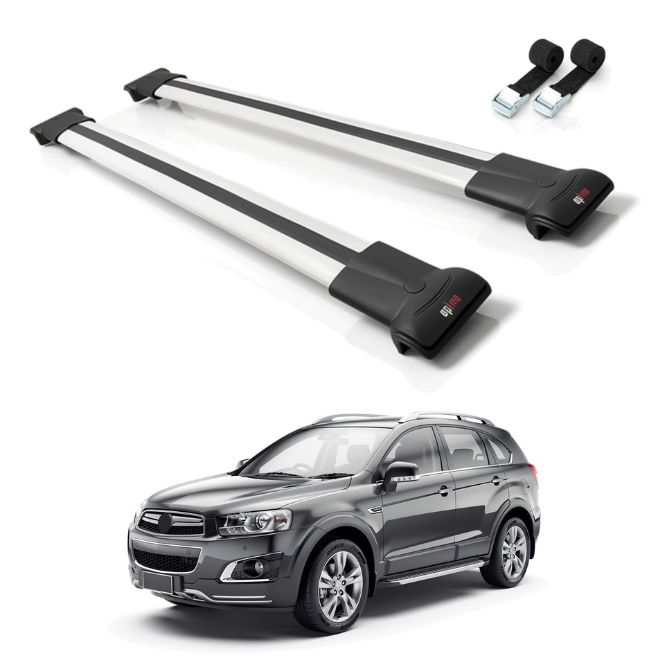 Roof Bars Compatible with Holden Captiva 2006-2018, Grey, 2 Bars with Straps