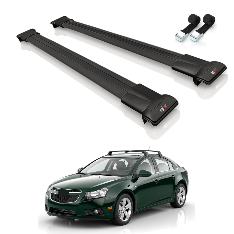 Roof Bars Compatible with Chevrolet Cruze (J300) 2009-2016, Black, 2 Bars with Straps