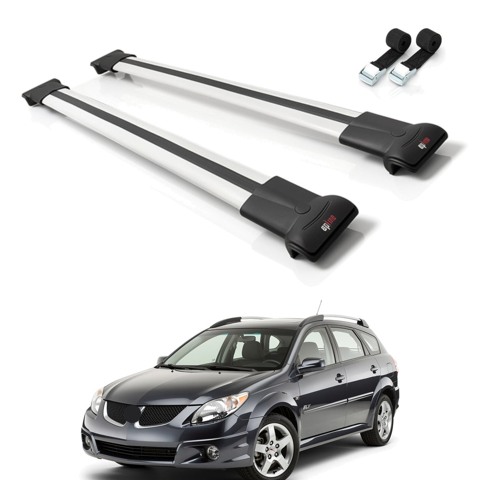 Roof Bars Compatible with Pontiac Vibe 2003-2008, Grey, 2 Bars with Straps