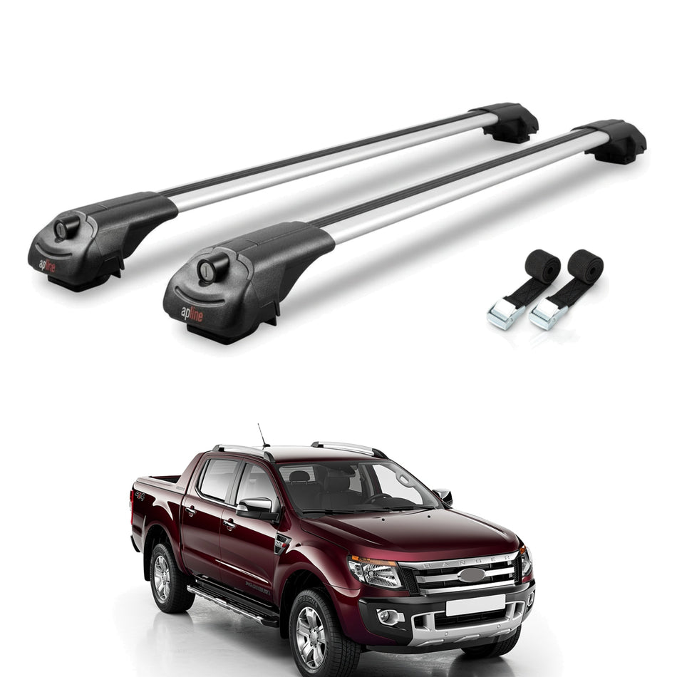 Roof Bars Compatible with Ford Ranger (P375) 2011-2022, Grey, 2 Bars with Straps.