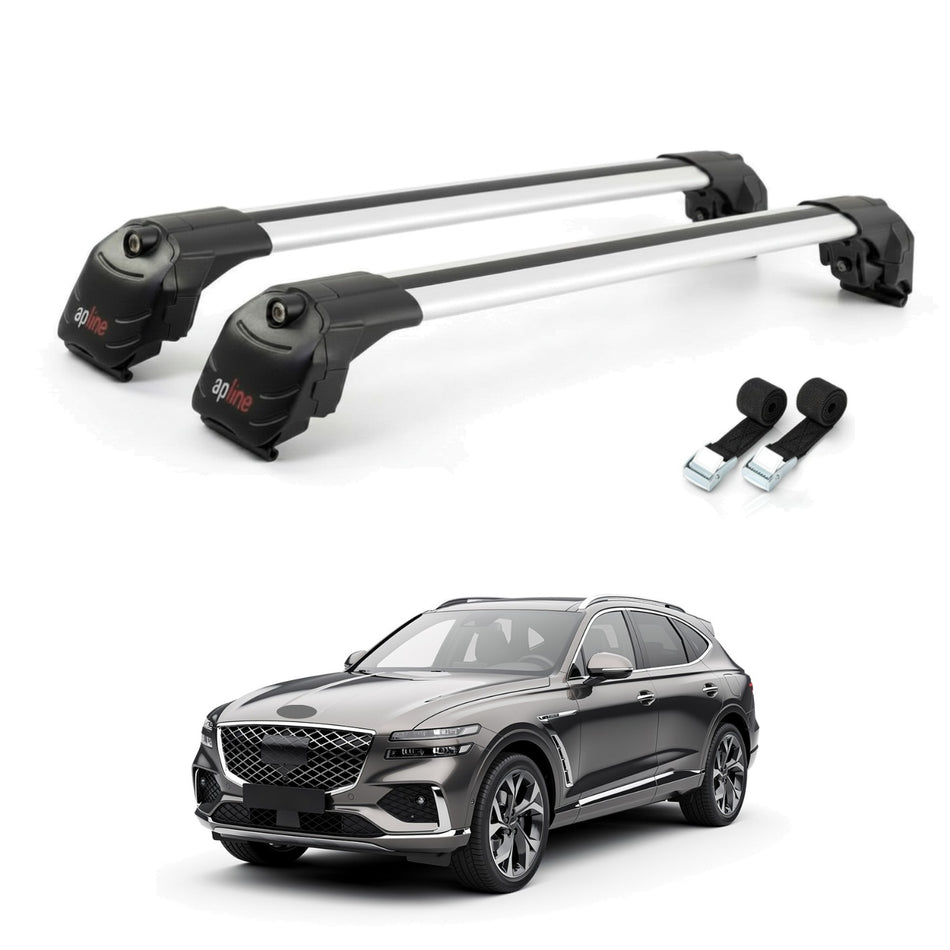 Roof Bars Compatible with Genesis GV70 (JK1) 2022-2025, Grey, 2 Bars with Straps