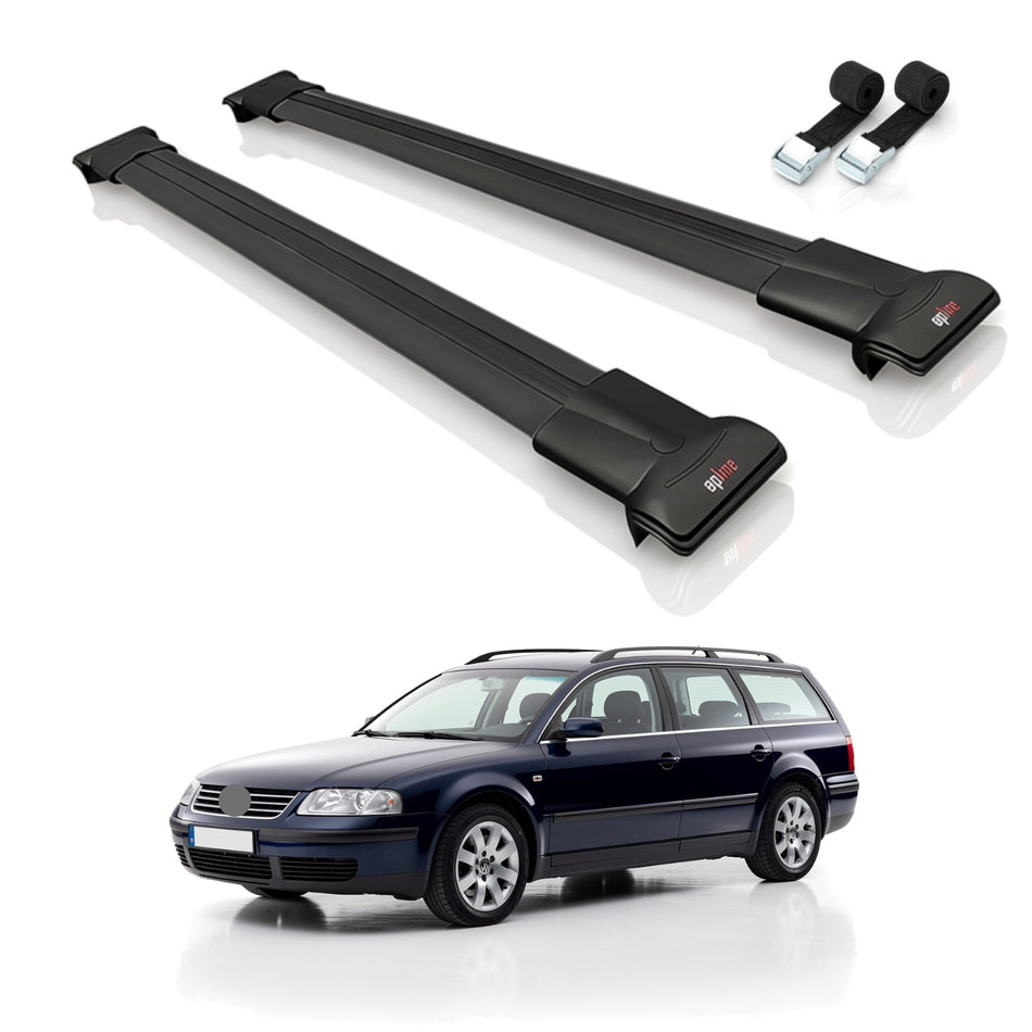 Roof Bars Compatible with VW Passat B5 Variant 1996-2005, Black, 2 Bars with Straps