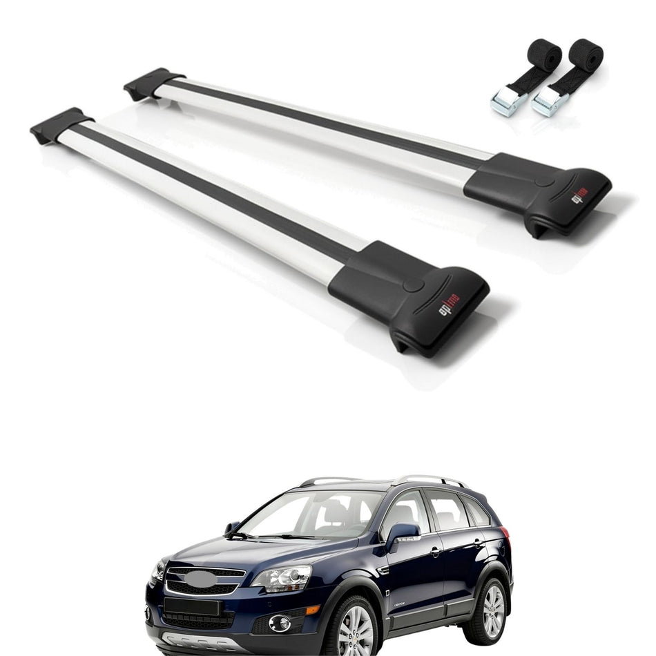 Roof Bars Compatible with Chevrolet Captiva 2006-2010, Grey, 2 Bars with Straps