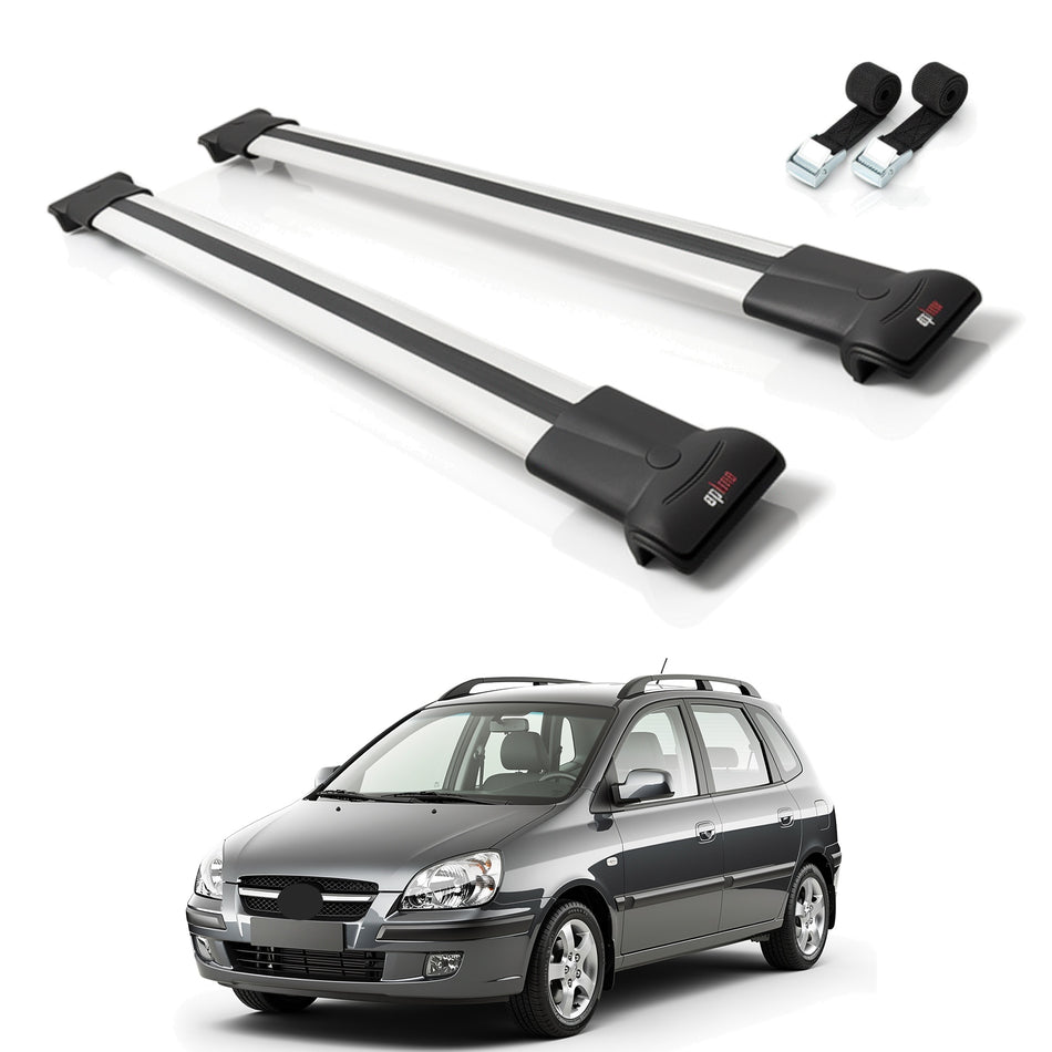 Roof Bars Compatible with Hyundai Matrix (FC) 2001-2010, Grey, 2 Bars with Straps