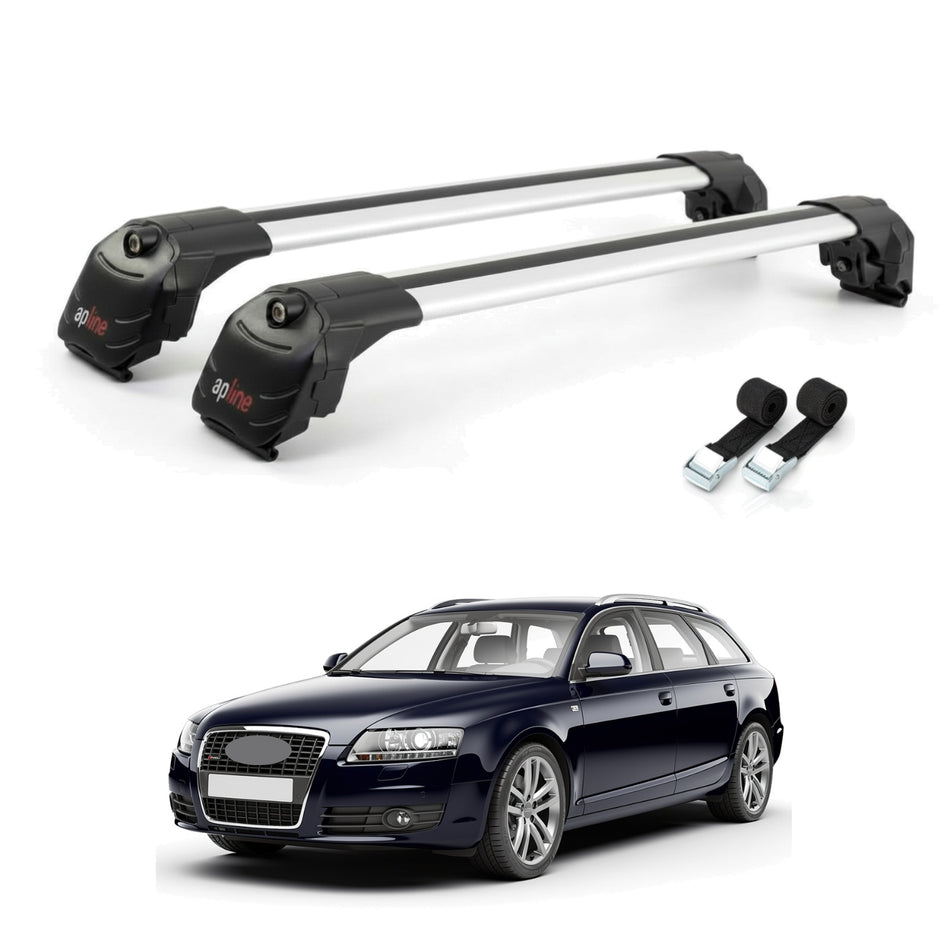 Roof Bars Compatible with Audi A6 (C6) Avant 2005-2011, Grey, 2 Bars with Straps