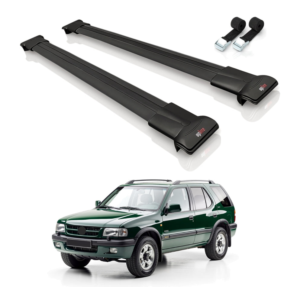 Roof Bars Compatible with Opel Frontera 1992-1998, Black, 2 Bars with Straps