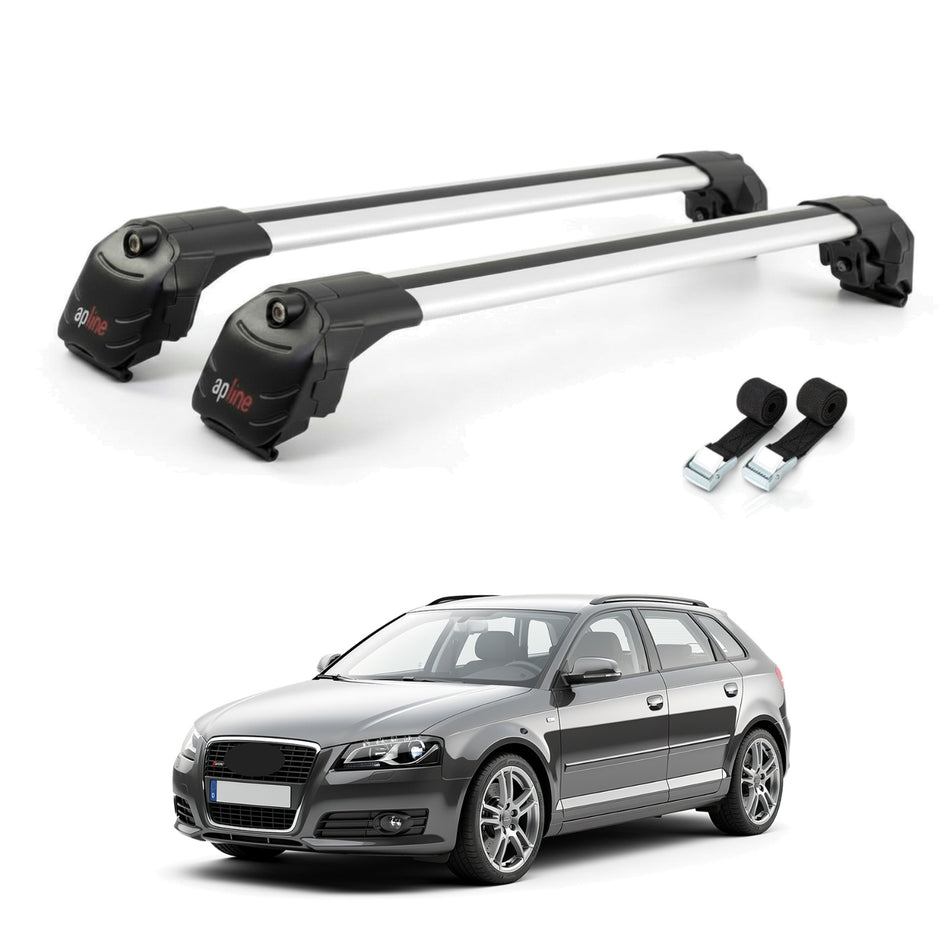 Roof Bars Compatible with Audi A3 (8PA) Sportback 2004-2012, Grey, 2 Bars with Straps