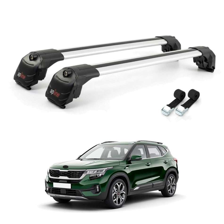 Roof Bars Compatible with Kia Seltos 2021-2024, Grey, 2 Bars with Straps