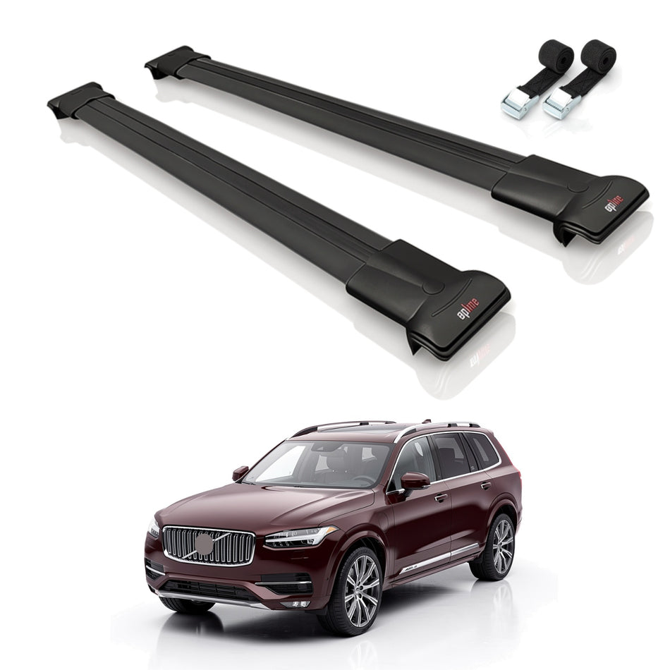 Roof Bars Compatible with Volvo XC90 II 2015-2025, Black, 2 Bars with Straps
