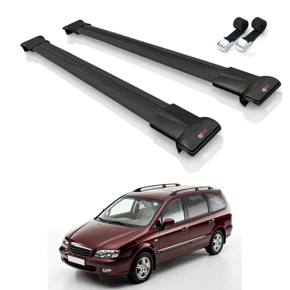Roof Bars Compatible with Hyundai Trajet 2000-2008, Black, 2 Bars with Straps