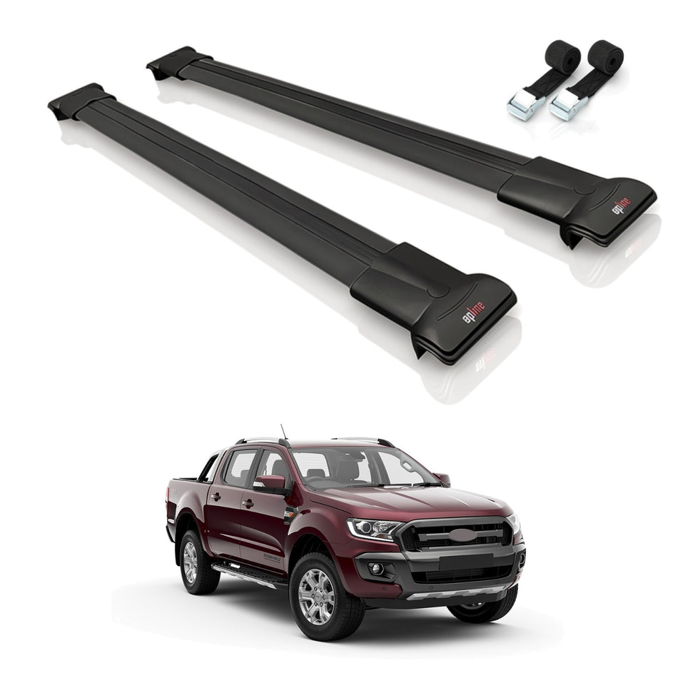 Roof Bars Compatible with Ford Ranger (P375) 2011-2022, Black, 2 Bars with Straps
