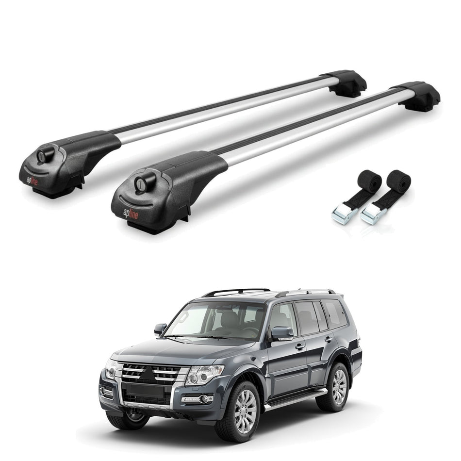 Roof Bars Compatible with Mitsubishi Pajero (V80) 2007-2022, Grey, 2 Bars with Straps.