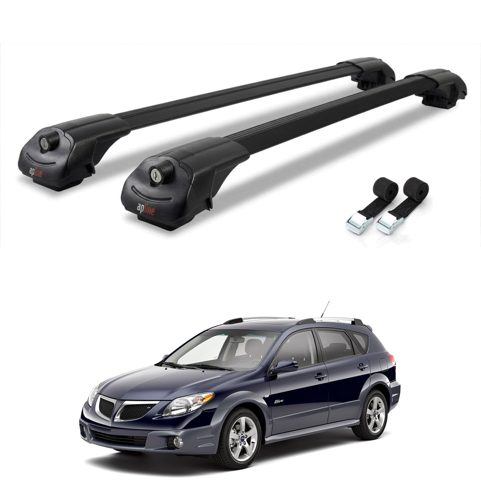 Roof Bars Compatible with Pontiac Vibe 2003-2008, Black, 2 Bars with Straps