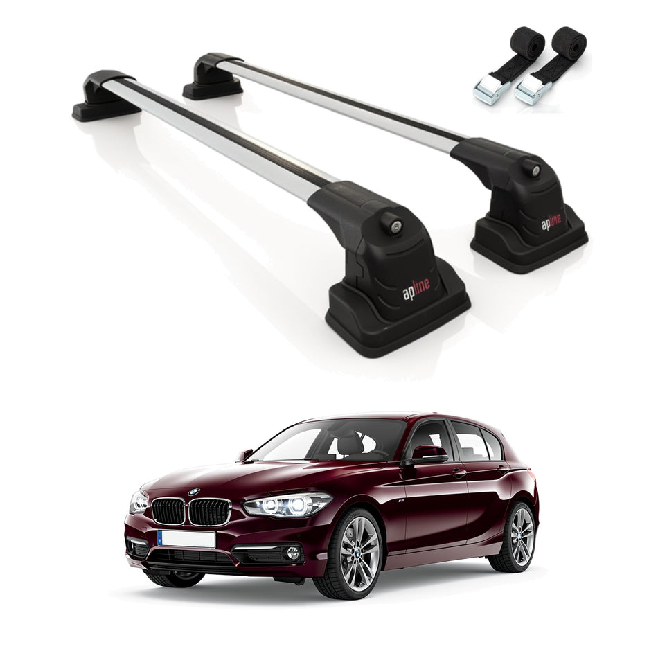 Roof Bars Compatible with BMW 1 Series (F21) 2012-2019, Grey, 2 Bars with Straps