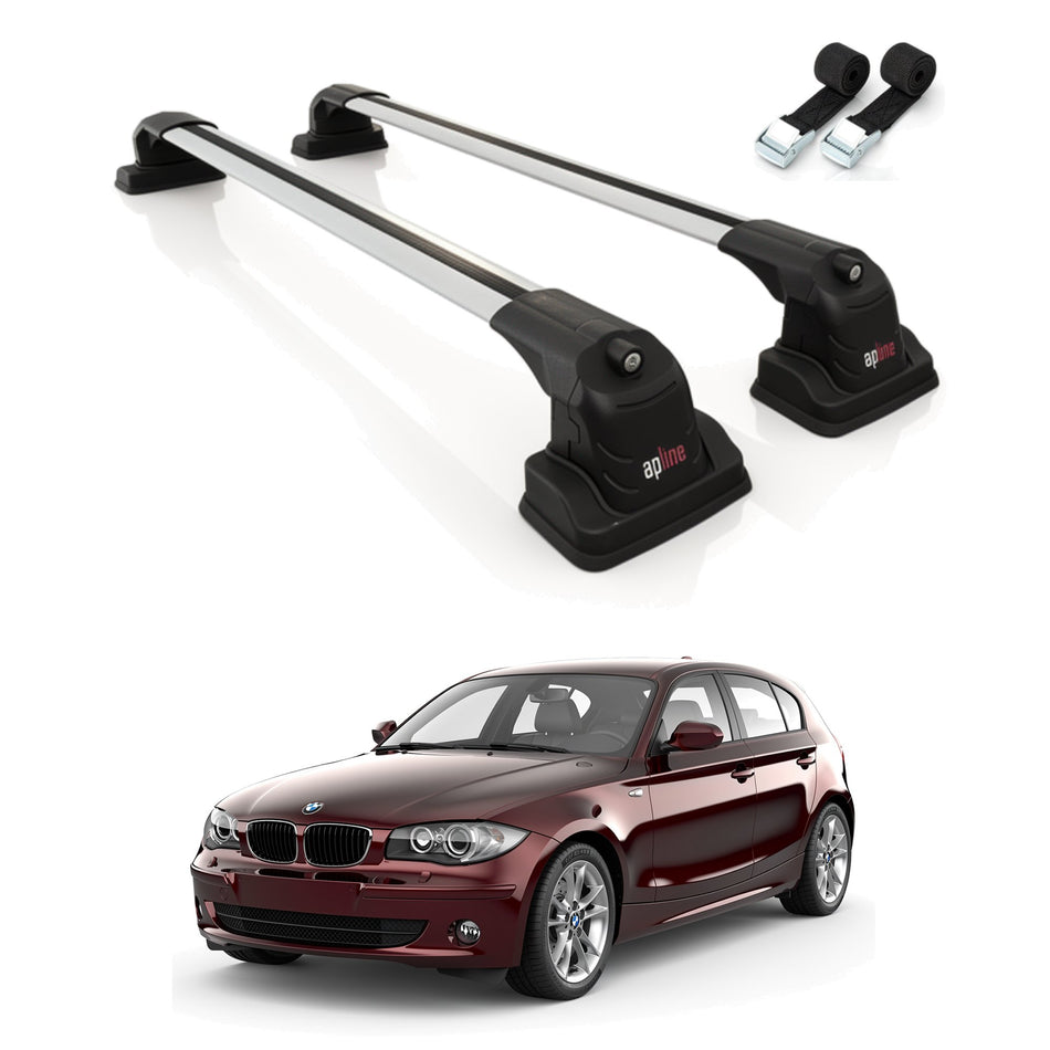 Roof Bars Compatible with BMW 1 Series (E87) 2004-2011, Grey, 2 Bars with Straps