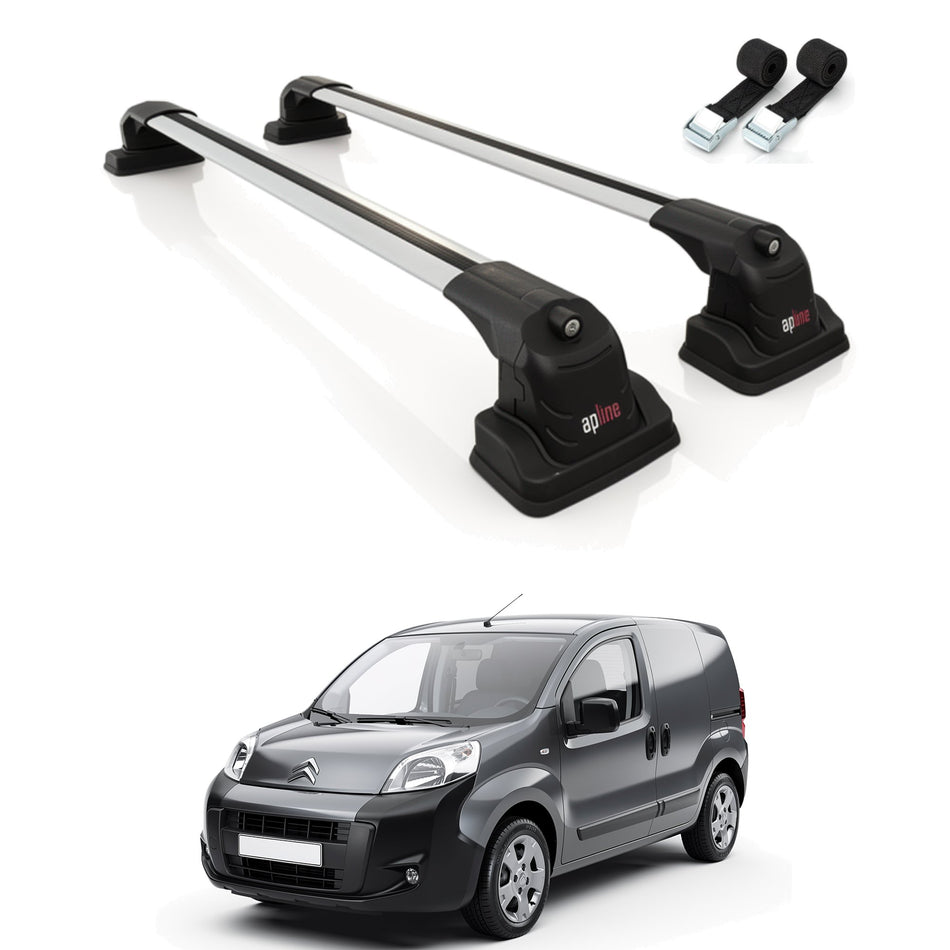 Roof Bars Compatible with Citroen Nemo 2008-2019, Grey, 2 Bars with Straps