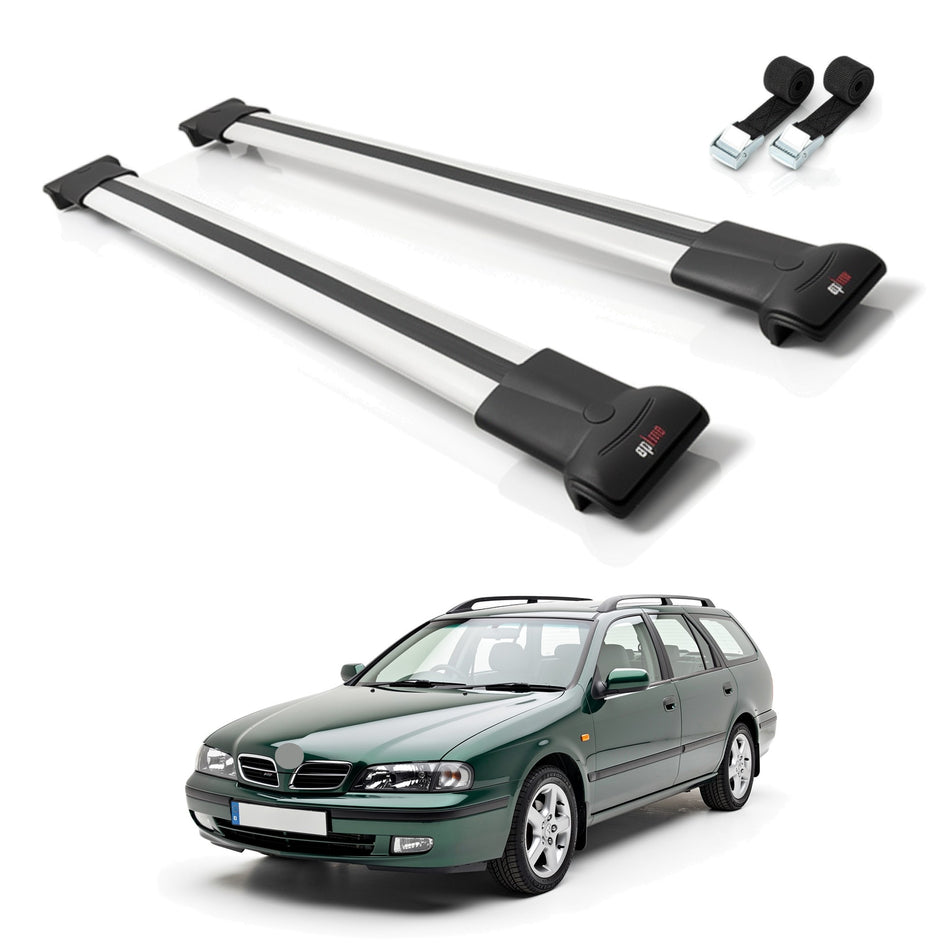 Roof Bars Compatible with Nissan Primera 2 (W11) Traveller 1998-2001, Grey, 2 Bars with Straps