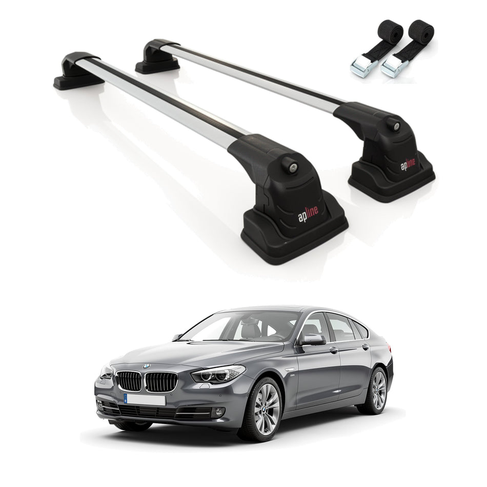 Roof Bars Compatible with BMW 5 Series Gran Turismo (F07) 2009-2017, Grey, 2 Bars with Straps