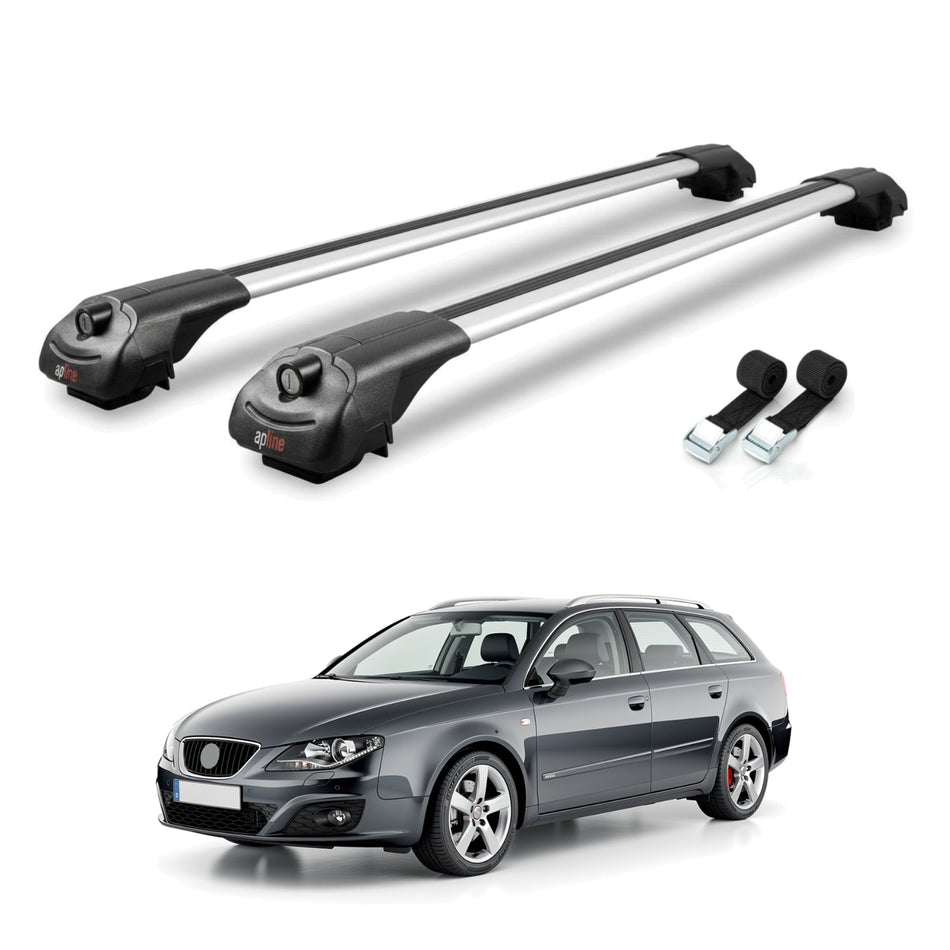 Roof Bars Compatible with Seat Exeo (3R9) ST 2009-2013, Grey, 2 Bars with Straps.