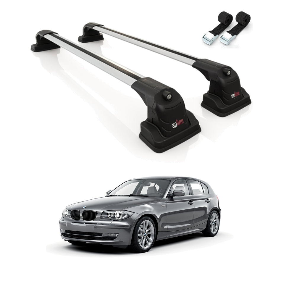 Roof Bars Compatible with BMW 1 Series (E81) 2007-2011, Grey, 2 Bars with Straps