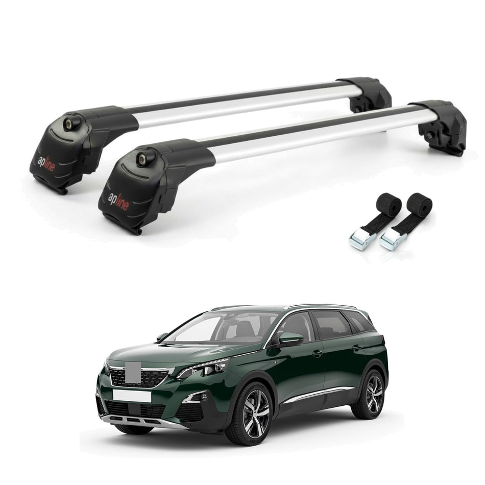 Roof Bars Compatible with Peugeot 5008 II (P87) 2017-2024, Grey, 2 Bars with Straps