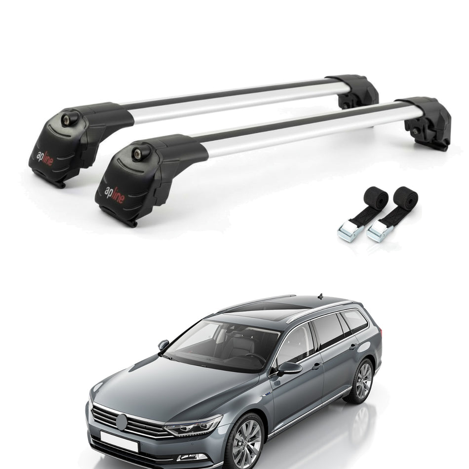 Roof Bars Compatible with Volkswagen Passat B8 (3G) Variant 2015-2023, Grey, 2 Bars with Straps