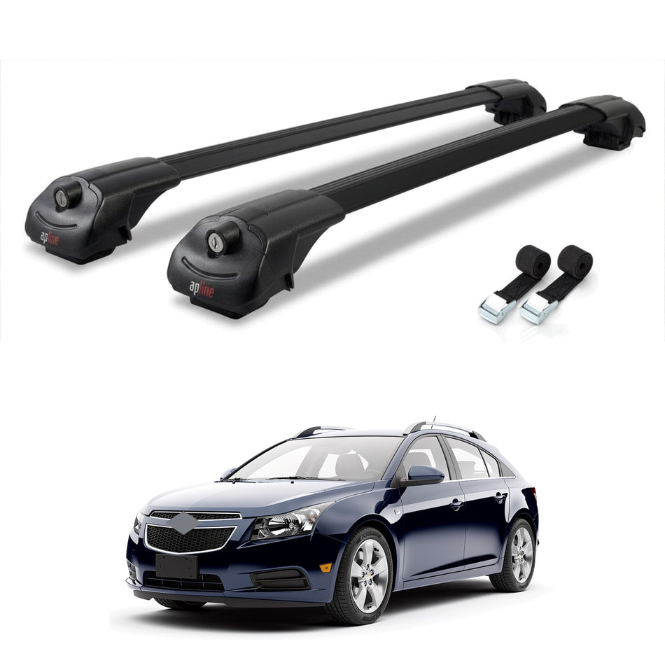 Roof Bars Compatible with Chevrolet Cruze (J300) 2009-2016, Black, 2 Bars with Straps
