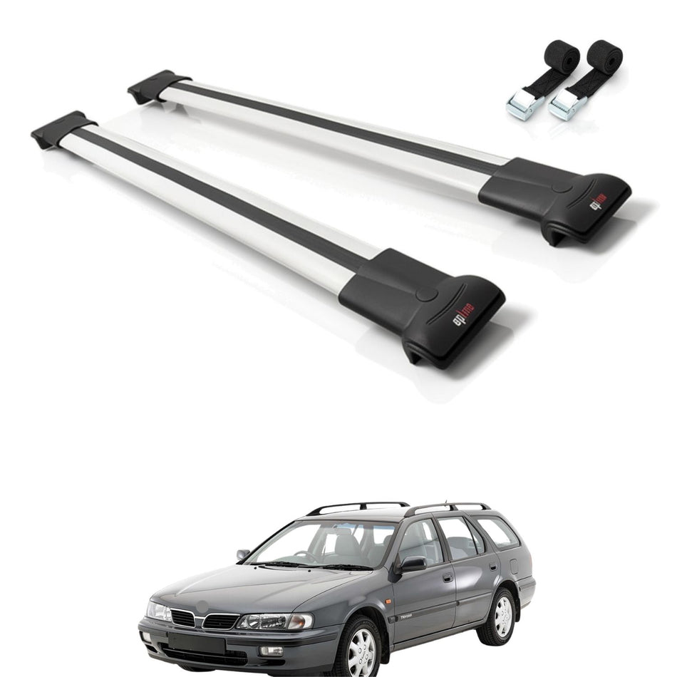 Roof Bars Compatible with Nissan Primera (W10) Traveller 1991-1997, Grey, 2 Bars with Straps