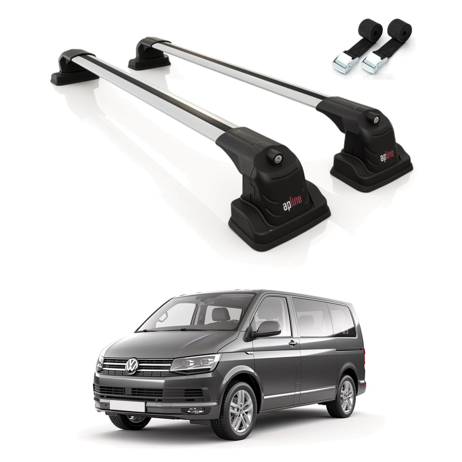 Roof Bars Compatible with Volkswagen Shuttle (T6) 2016-2022, Grey, 2 Bars with Straps
