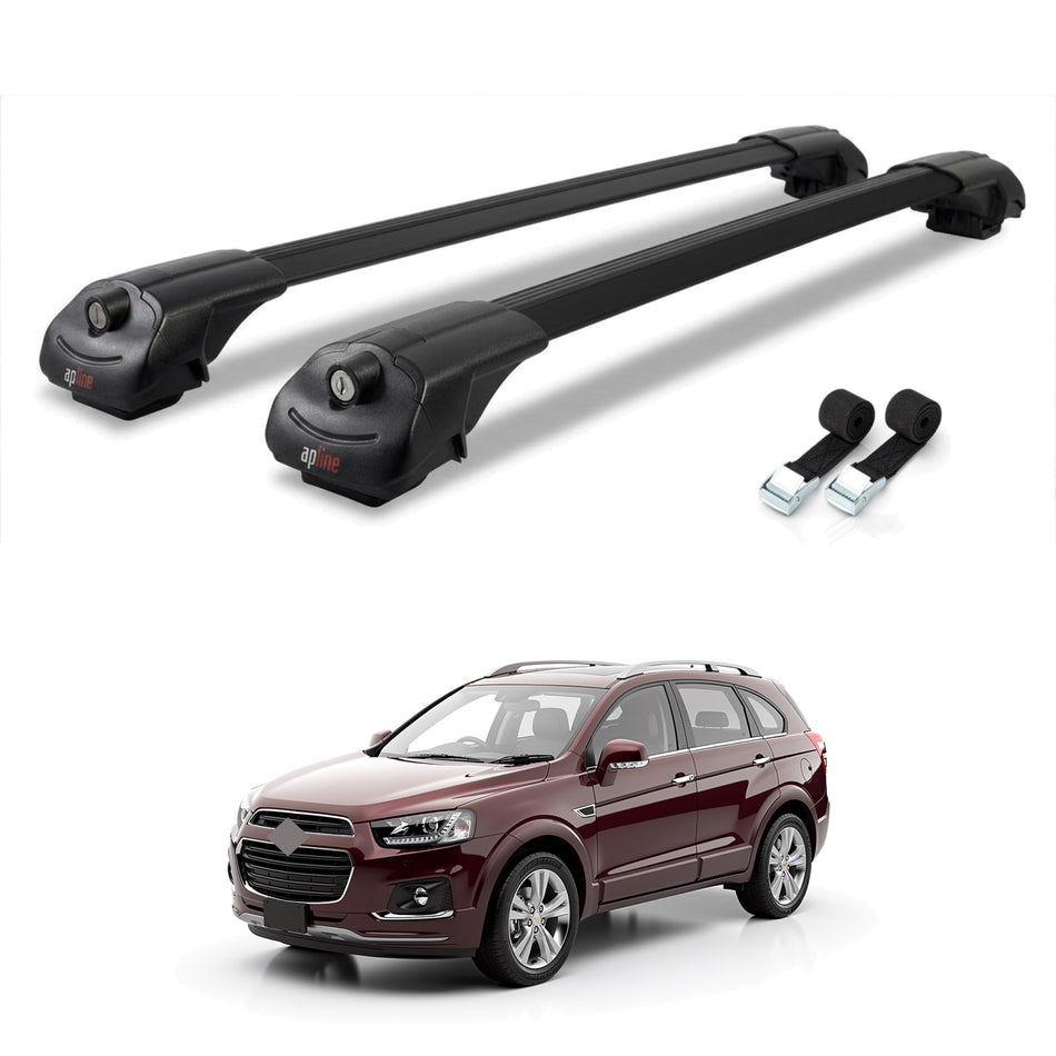 Roof Bars Compatible with Chevrolet Captiva 2016-2018, Black, 2 Bars with Straps