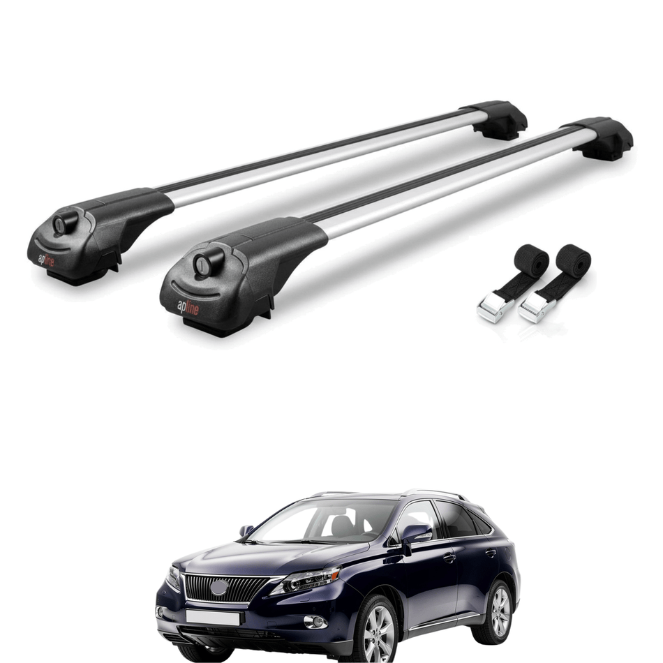 Roof Bars Compatible with Lexus RX 3 (AL10) 2010-2015, Grey, 2 Bars with Straps.
