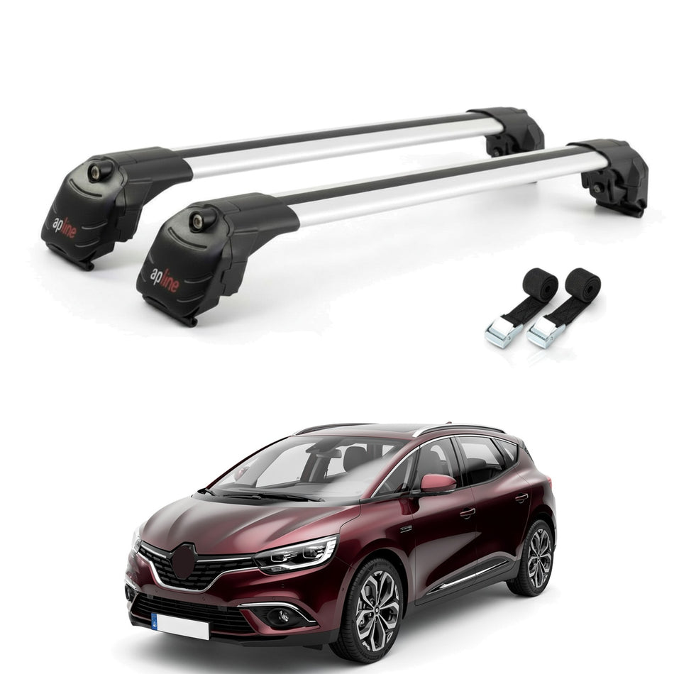 Roof Bars Compatible with Renault Scenic E-Tech 2024-2025, Grey, 2 Bars with Straps