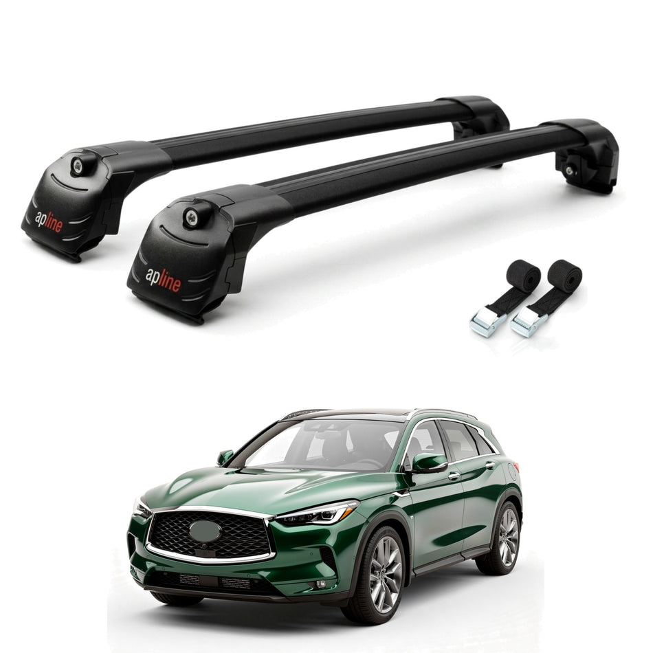 Roof Bars Compatible with Infiniti QX50 2019-2024, Black, 2 Bars with Straps