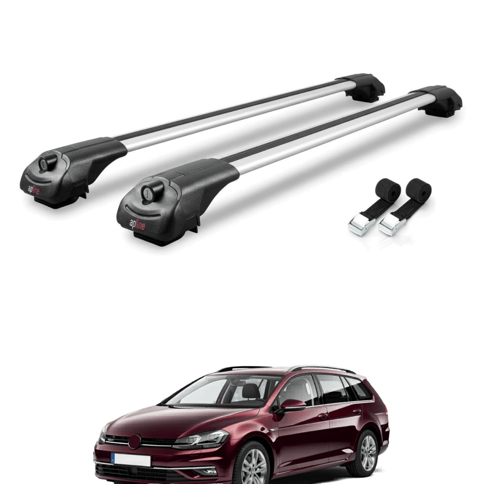 Roof Bars Compatible with Volkswagen Golf 7 (5G) Variant 2013-2019, Grey, 2 Bars with Straps.