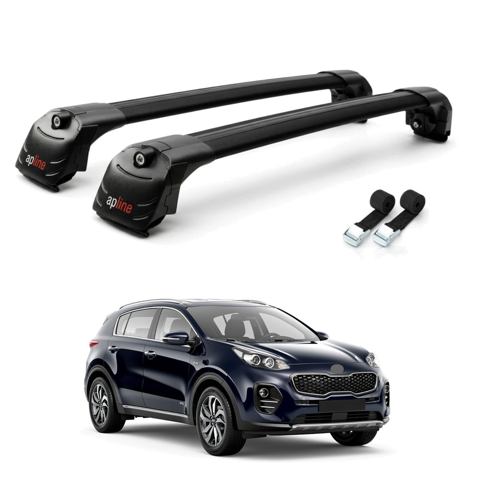 Roof Bars Compatible with Kia Sportage 4 (QL) 2016-2021, Black, 2 Bars with Straps