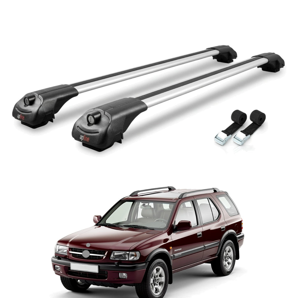 Roof Bars Compatible with Opel Frontera 2 1999-2004, Grey, 2 Bars with Straps.