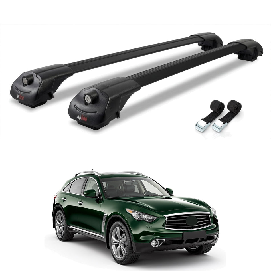Roof Bars Compatible with Infiniti QX70 (S51) 2013-2017, Black, 2 Bars with Straps
