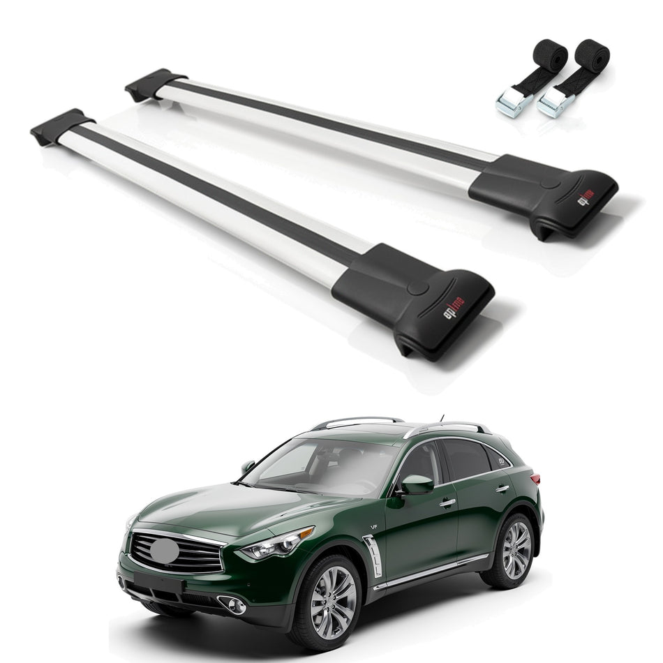 Roof Bars Compatible with Infiniti QX70 (S51) 2013-2017, Grey, 2 Bars with Straps