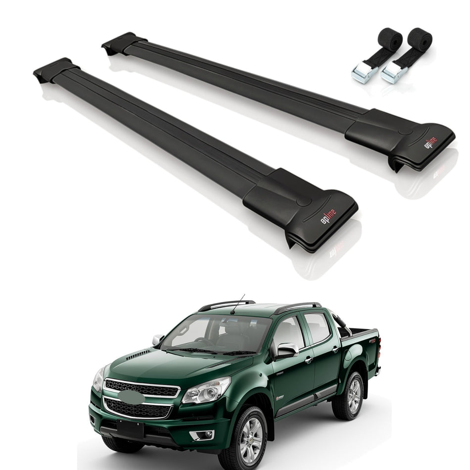 Roof Bars Compatible with Chevrolet D-Max (RT50) 2012-2015, Black, 2 Bars with Straps