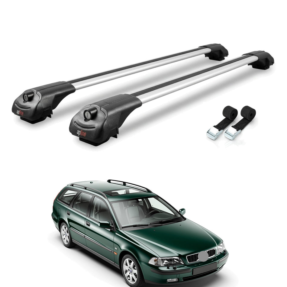 Roof Bars Compatible with Volvo V40 1999-2004, Grey, 2 Bars with Straps.