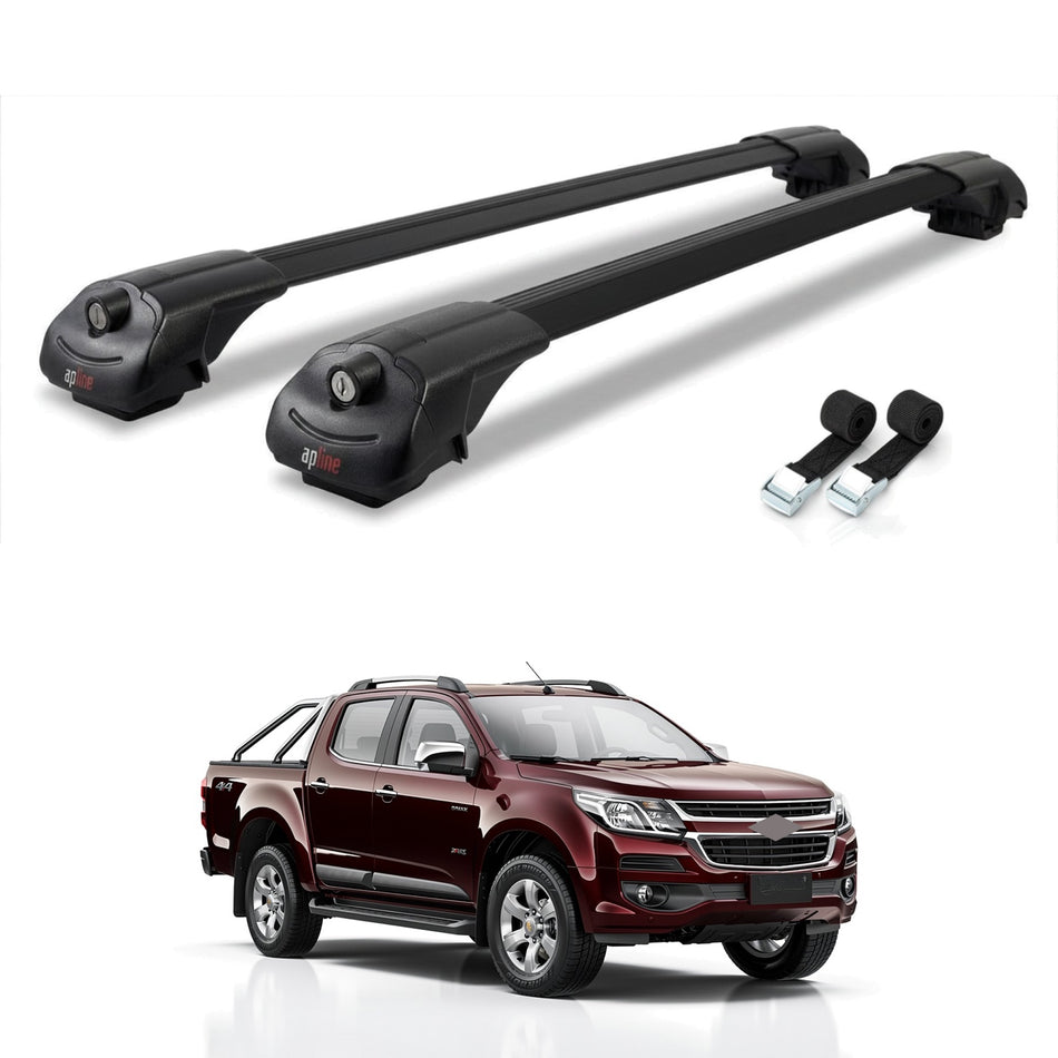 Roof Bars Compatible with Chevrolet D-Max (RT85) 2016-2019, Black, 2 Bars with Straps
