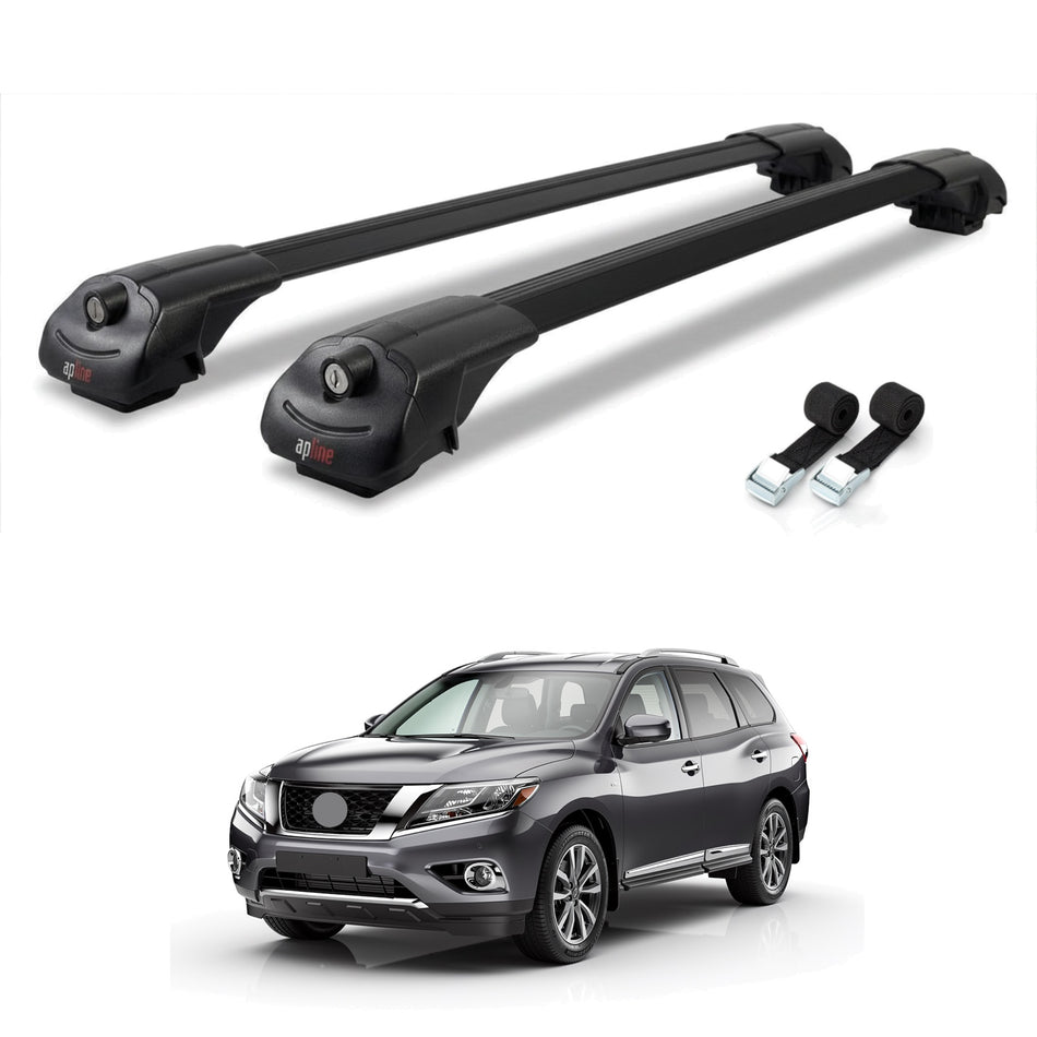 Roof Bars Compatible with Nissan Pathfinder 4 (R52) 2013-2020, Black, 2 Bars with Straps