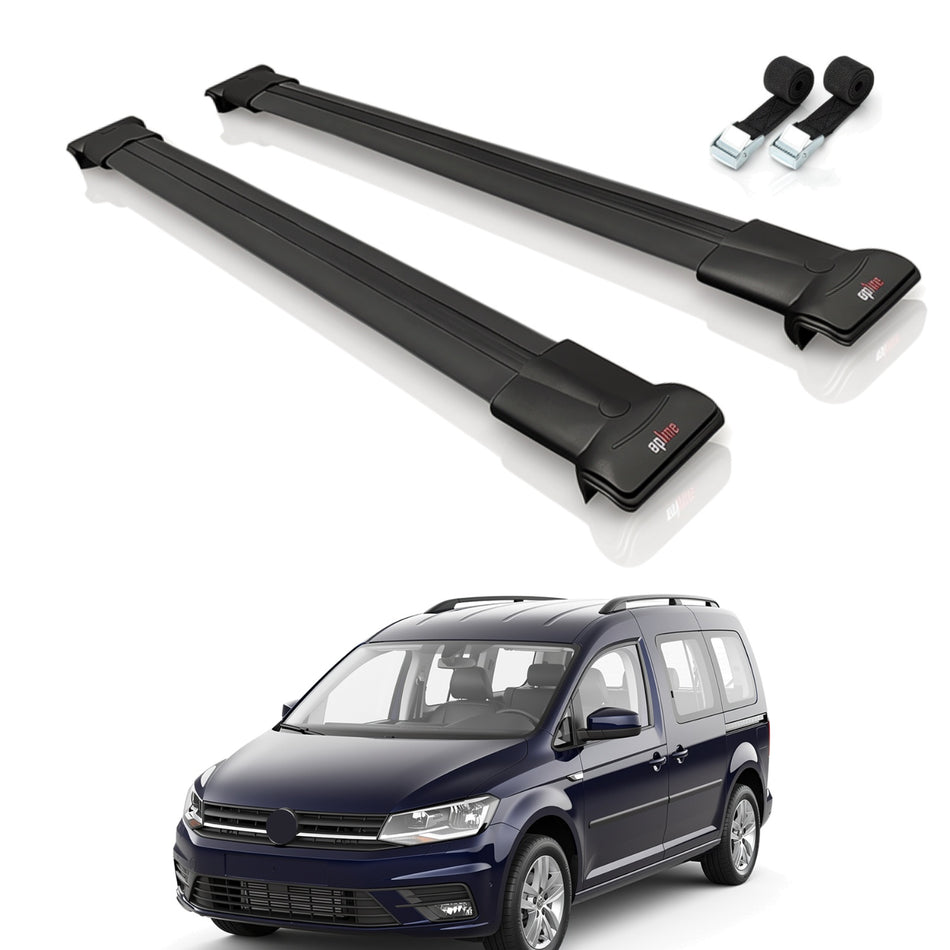 Roof Bars Compatible with Volkswagen Caddy 3 (SA) 2015-2019, Black, 2 Bars with Straps