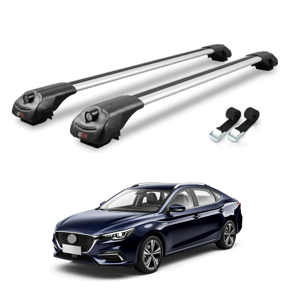 Roof Bars Compatible with MG 5 EV 2022-2025, Grey, 2 Bars with Straps.